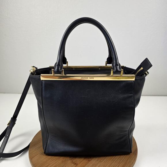 Michael Michael Kors Satchel Womens Black Leather Gold Hardware Crossbody Bag - Picture 5 of 16